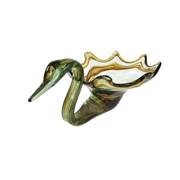 Vintage Mid - Century Sooner or Arklahoma Hand Blown Art Glass Swan Centerpiece - Picture 1 of 2